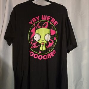 Hot Topic Black Tee with Green and Pink Graphic